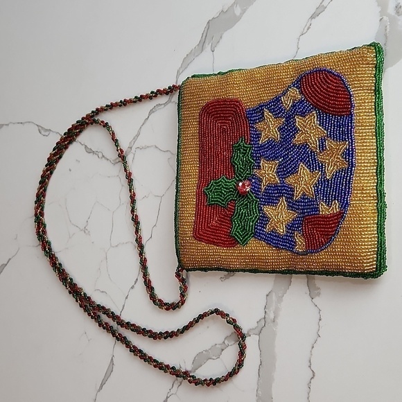 Vintage C Marie Style Glass Beaded Cross Body Christmas Purse - Picture 7 of 8